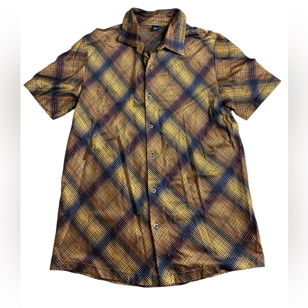 Vintage BOSS Hugo Boss Mercerized Cotton Plaid Button Down Shirt - Size L
